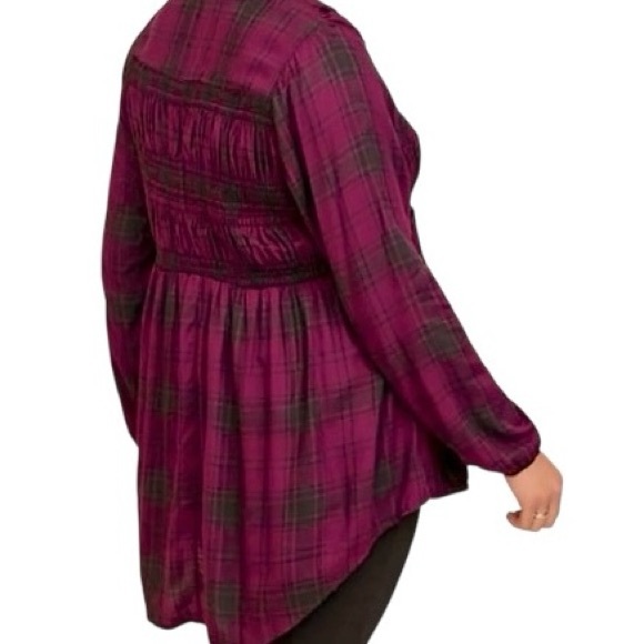 New Torrid rayon plum plaid tunic top Sz.00 - Picture 9 of 9